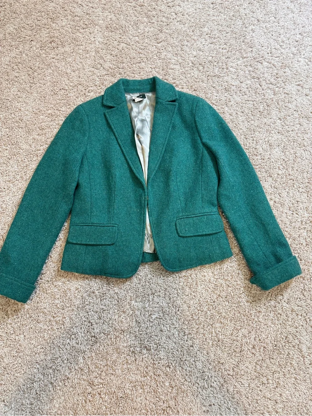 J Crew 100% Wool Green Blazer Jacket Full Lined Size 6P